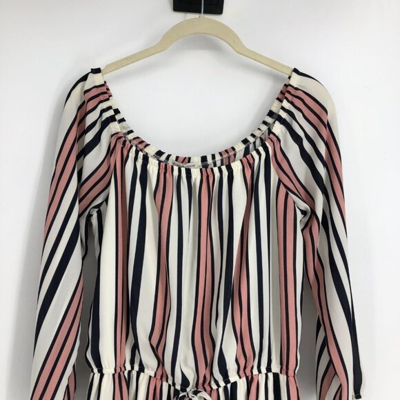Charlotte Russe Blush Toned Pin Striped Off The Shoulder Short Romper size M - Picture 5 of 16